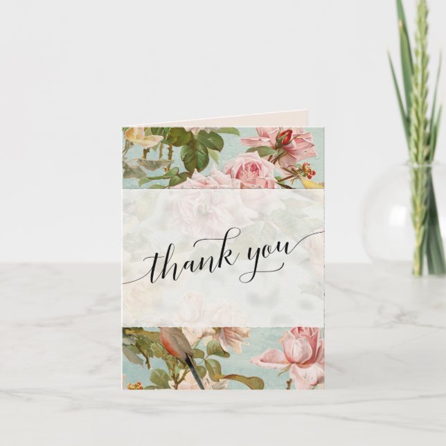 Elegante Vintage Rosa Script Vielen Dank Foto Dankeskarte (Vorderseite)
