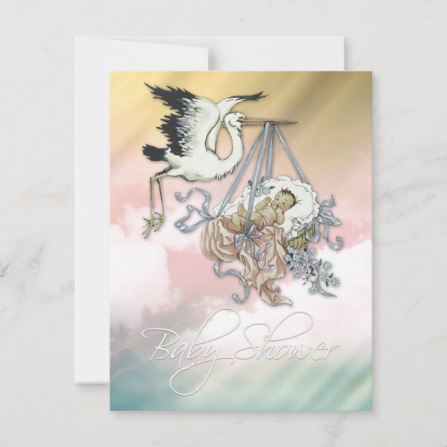 Elegante Vintage Rosa Stork Baby Dusche Einladung (Vorderseite)