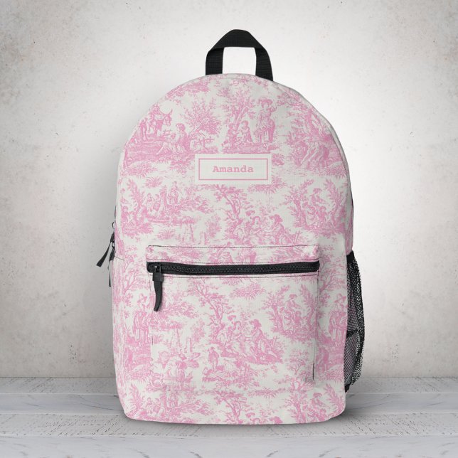 Elegante Vintage Rosa Toile de jouy Bedruckter Rucksack (Von Creator hochgeladen)
