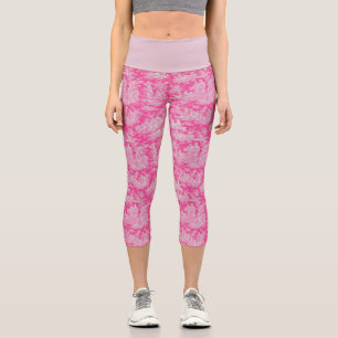 Elegante Vintage Rosa Toile de jouy Capri Leggings