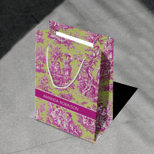 Elegante Vintage Rosa Toile de jouy Mittlere Geschenktüte