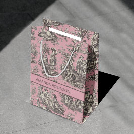 Elegante Vintage Rosa Toile de jouy Mittlere Geschenktüte