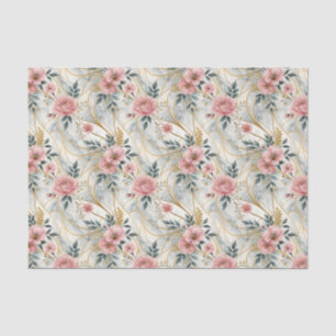 Elegante Vintage-Rosa-Türkis-Gold-Blumen-Hochzeit Seidenpapier
