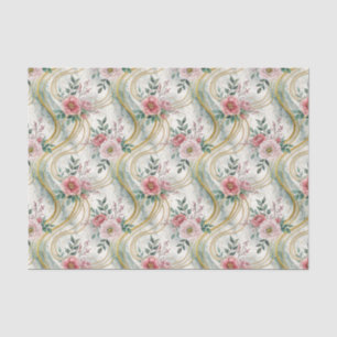 Elegante Vintage-Rosa-Türkis-Gold-Blumen-Hochzeit Seidenpapier
