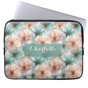Elegante Vintage-Rosa- und Grün-Blumenmuster perso Laptopschutzhülle