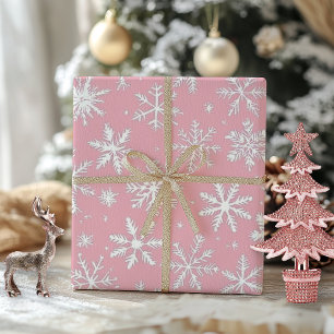 Elegante Vintage-Rosa- und Weiße-Schneeflocken Geschenkpapier