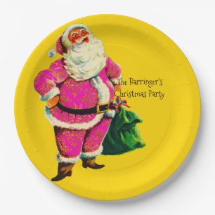 Elegante Vintage-Rosa Weihnachtsmann-Weihnachtsfei Pappteller