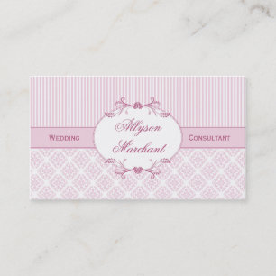 Elegante Vintage rosa weiße Streifen des Damast-#2 Visitenkarte
