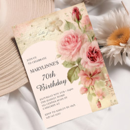 Elegante Vintage Rose 70. Geburtstag Einladung