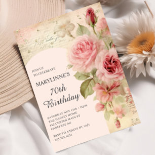 Elegante Vintage Rose 70. Geburtstag Einladung