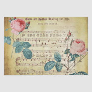 Elegante Vintage Rose Antiquitätenschild-Musiknote Seidenpapier