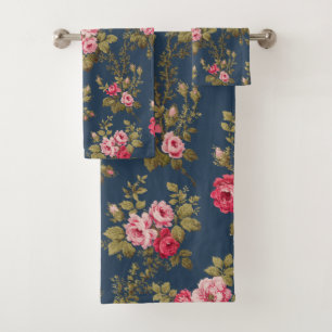 Elegante Vintage Rose auf blauem Hintergrund Badhandtuch Set