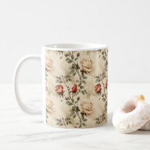 Elegante Vintage Rose Blume Beige Blüte Nahtlos Kaffeetasse