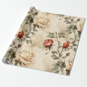 Elegante Vintage-Rose-Blume Beige Floral Geschenkpapier