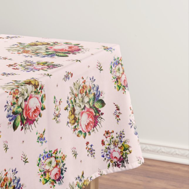 Elegante Vintage Rose Blumenmuster auf Rosa Tischdecke (Beispiel)