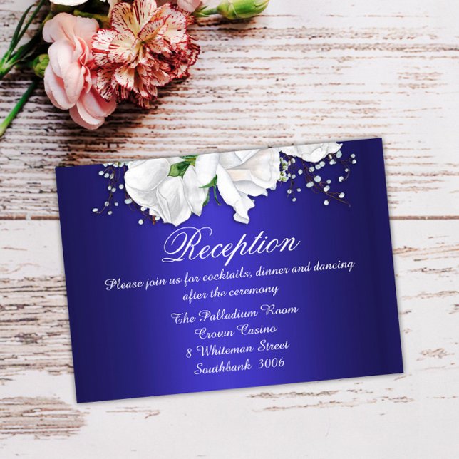 Elegante Vintage Rose Dunkelblauer Hochzeitstag Em Begleitkarte (Von Creator hochgeladen)