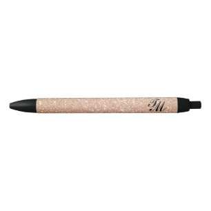 Elegante Vintage Rose Gold Glitzer Monogram Black Kugelschreiber
