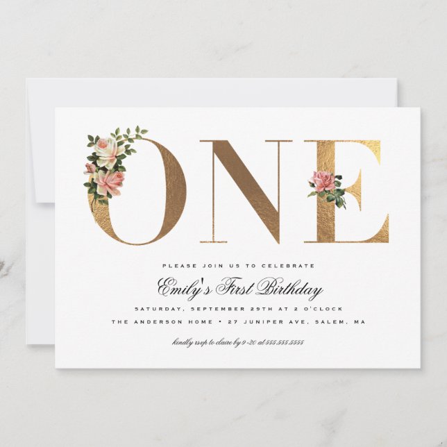 Elegante Vintage Rose Goldene Foil Einladung (Vorderseite)