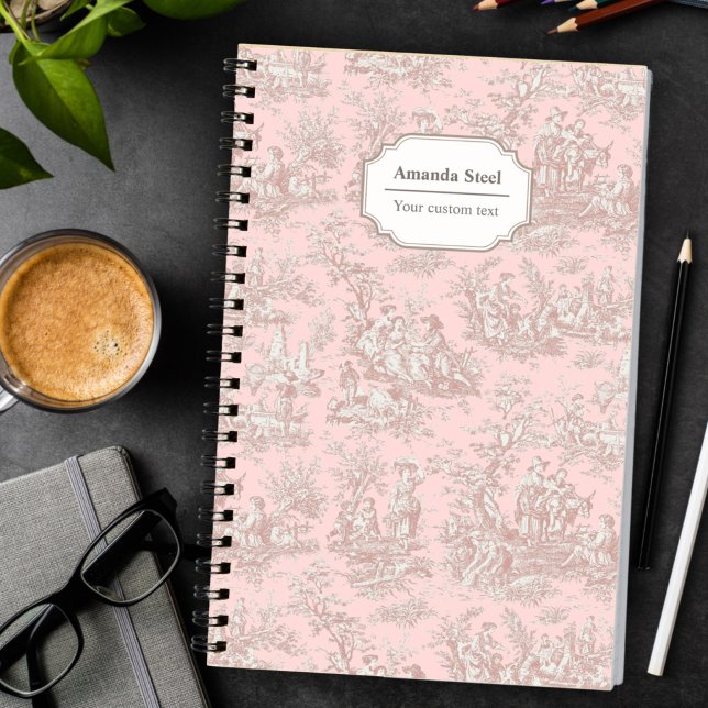 Elegante Vintage Rose Goldtoile de jouy klein Notizblock (Von Creator hochgeladen)