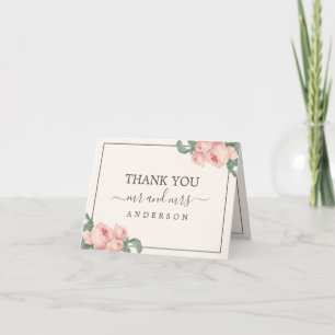Elegante Vintage-Rosé-Hochzeits-Fotodankeskarten m Dankeskarte