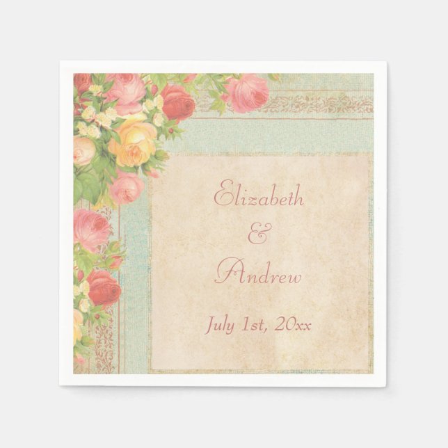 Elegante Vintage Rose Hochzeitsservice Serviette (Vorderseite)