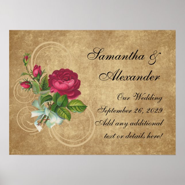 Elegante Vintage Rose, Magenta/Braun Poster (Vorne)