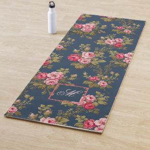 Elegante Vintage Rose mit monogramm-blauem Hinterg Yogamatte