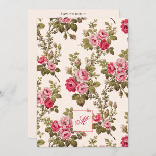 Elegante Vintage Rose mit Monogramm-Buff-Hintergru Mitteilungskarte
