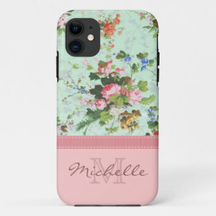 Elegante Vintage Rose Monogramm Name Girly iPhone 11 Hülle