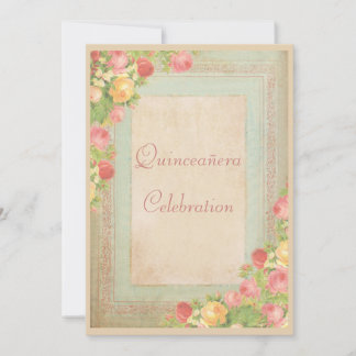 Elegante Vintage Rose Quinceañera Feier Einladung