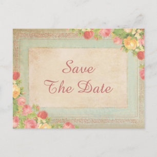 Elegante Vintage Rose Quinceañera Save the Date Ankündigungspostkarte