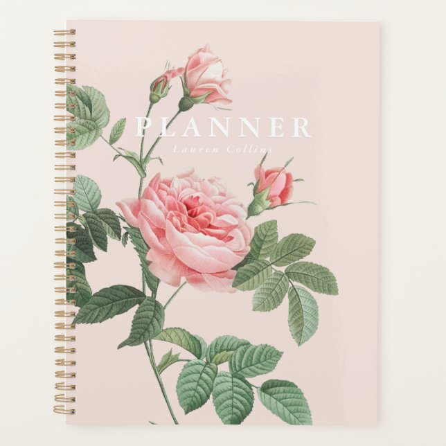 Elegante Vintage Rose Rosa Planner Planer (Vorderseite)