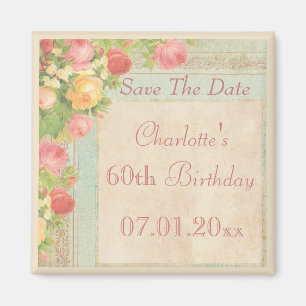 Elegante Vintage Rose Save the Date 60. Geburtstag Magnet