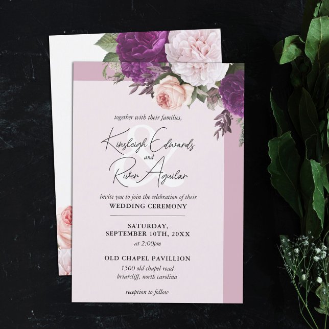 Elegante Vintage Rose und Dusty Mauve Wedding Einladung (Von Creator hochgeladen)