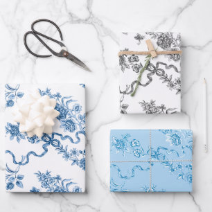 Elegante Vintage Rose und Ribbons Geschenkpapier Set