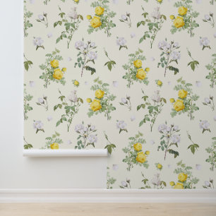 Elegante Vintage Rose weiß und gelb Tapete