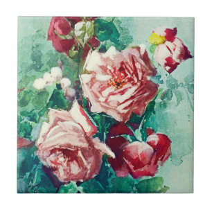 Elegante Vintage Rosen Aquarellmalerei Fliese