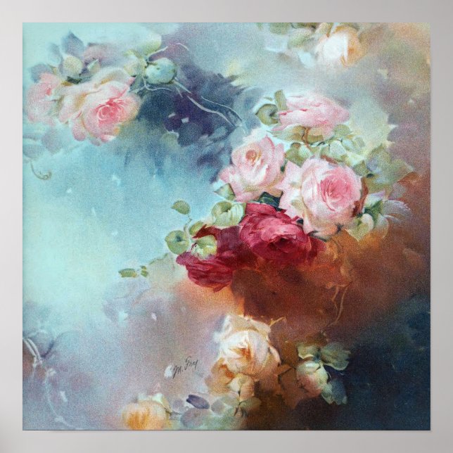 Elegante Vintage Rosen Aquarellmalerei Poster (Vorne)