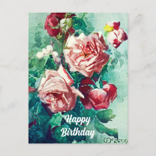 Elegante Vintage Rosen Aquarellmalerei Postkarte