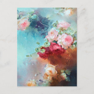 Elegante Vintage Rosen Aquarellmalerei Postkarte