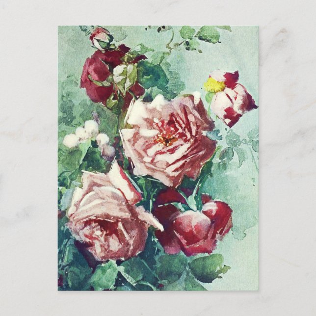 Elegante Vintage Rosen Aquarellmalerei Postkarte (Vorderseite)