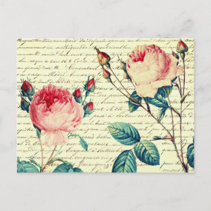 Elegante Vintage-Rosen auf handgeschriebenem franz Postkarte