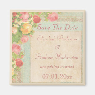 Elegante Vintage Rosen, die Save the Date Wedding Magnet