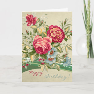 Elegante Vintage-Rosen Florale Geburtstagsgrüße Karte