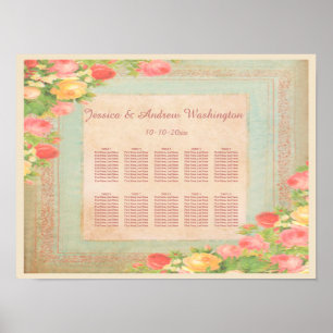 Elegante Vintage-Rosen Hochzeit Sitzordnung Poster