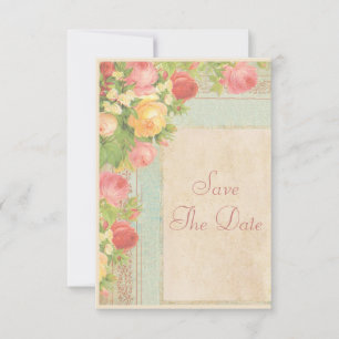 Elegante Vintage-Rosen Hochzeit Termin vormerken Einladung