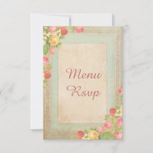 Elegante Vintage-Rosen Hochzeitsmenü RSVP Karte