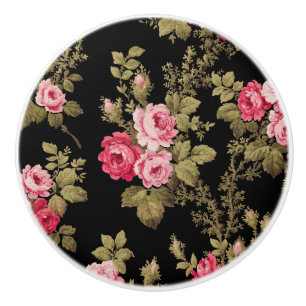 Elegante Vintage-Rosen in Rosa - schwarzer Hinterg Keramikknauf