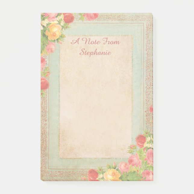 Elegante Vintage Rosen Post-it Klebezettel (Vorderseite)