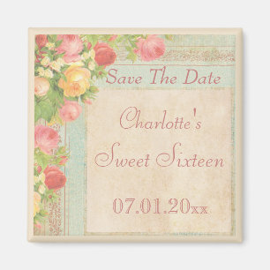Elegante Vintage-Rosen Sweet Sixteen Save-the-Date Magnet